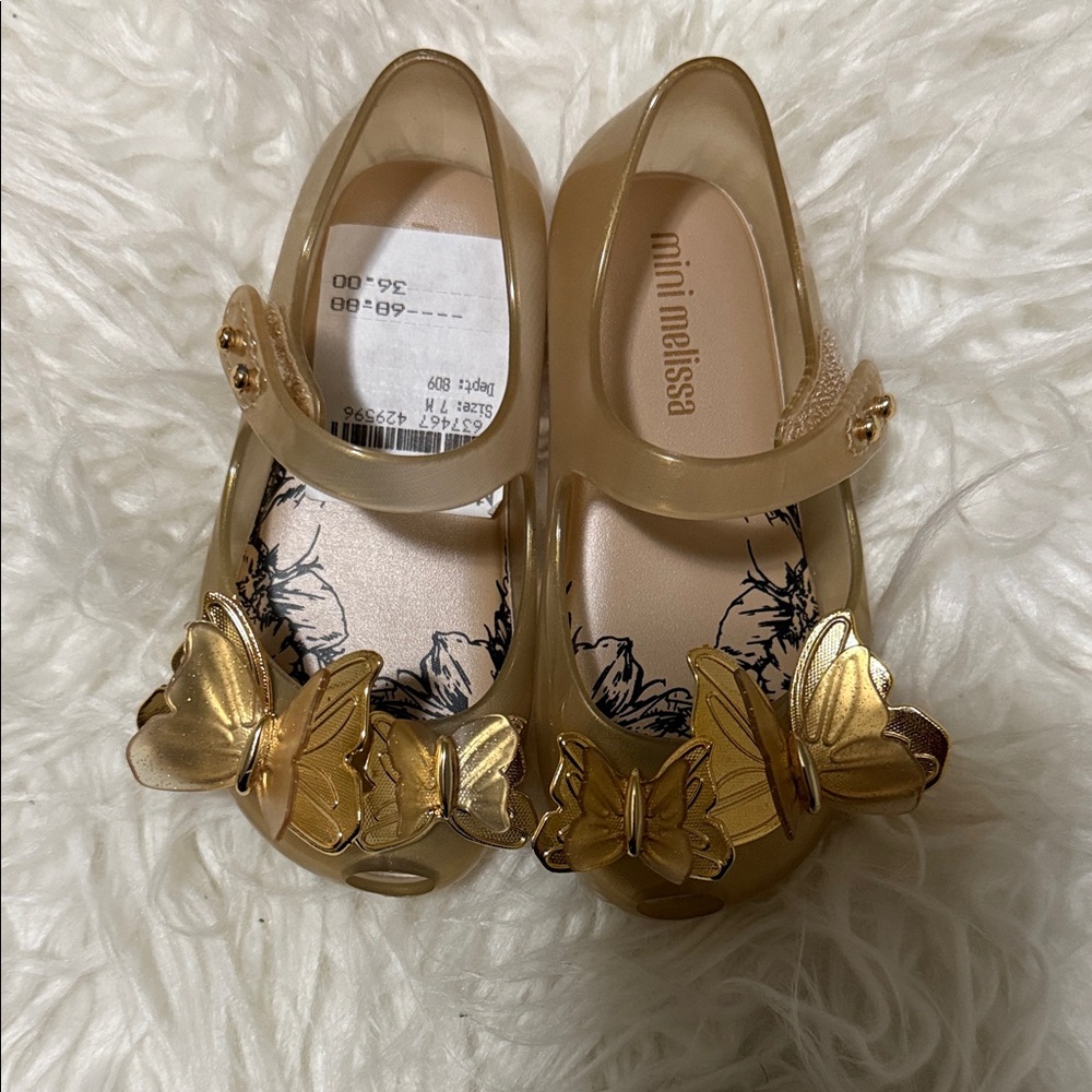 Mini Melissa Gold Butterfly Flats